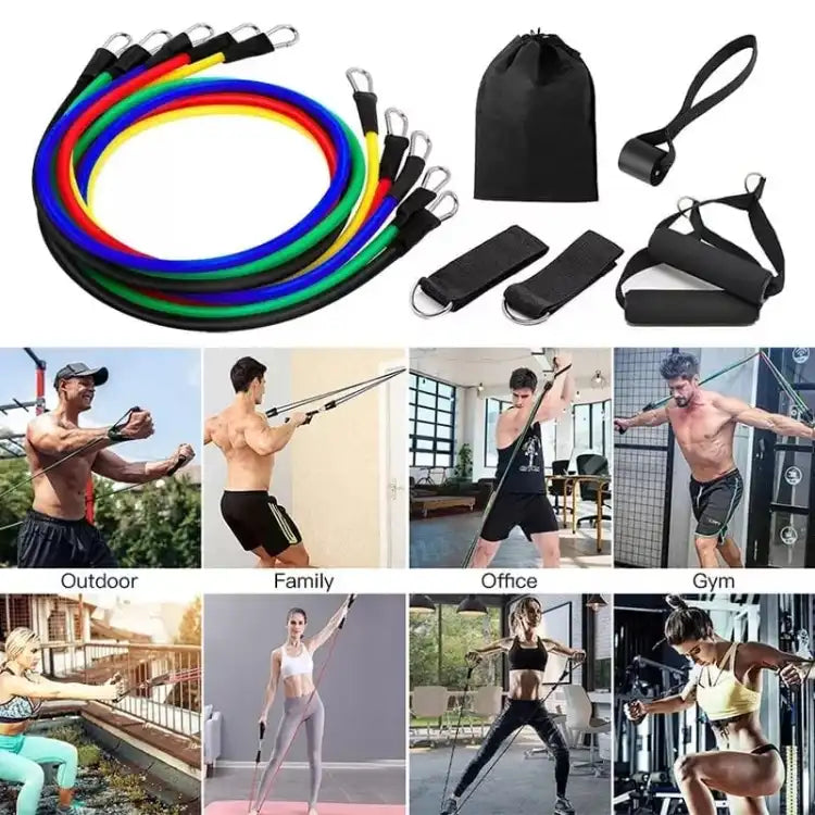 High-Quality 11-Piece Resistance Band Set – Portable Workout Bands with Handles, Elastic Pull Ropes & Fitness Tubes