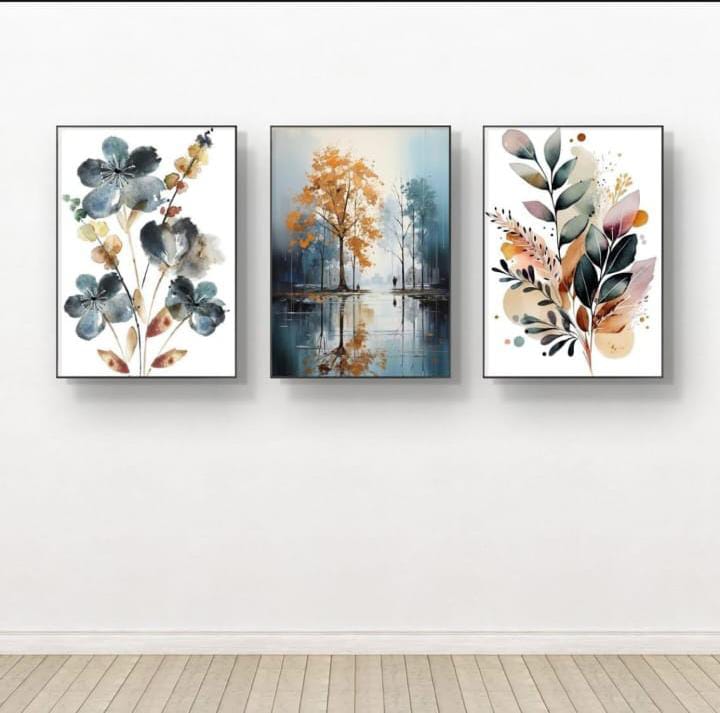 Nature Wall Art Set – 3 Wooden Frames (8x11”) with Botanical & Landscape Prints