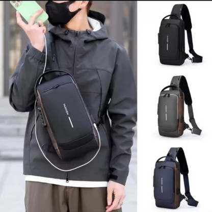 Men’s Anti-Theft Sling Bag – Waterproof Shoulder Pack with USB Charging & TSA Lock (Random Color)