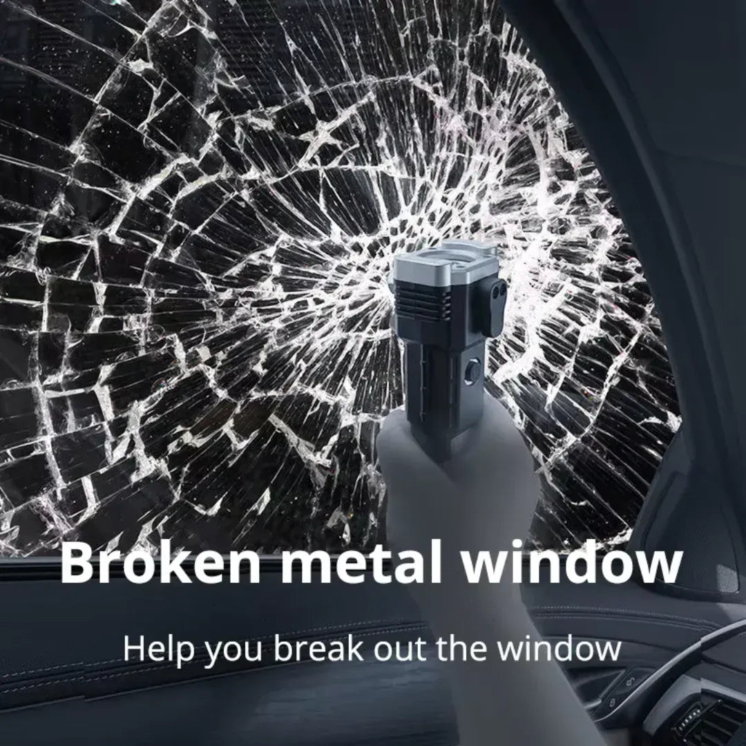 Rechargeable LED Torch – High-Power Flashlight with Hammer & Power Bank (Random Color)