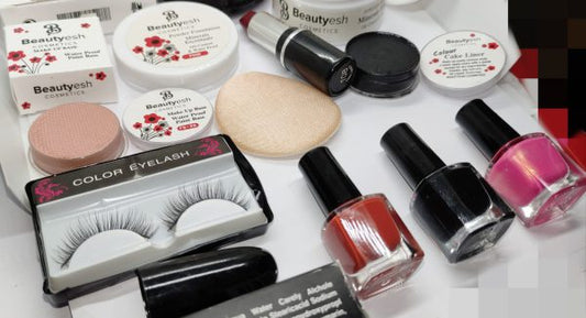 Elegant Beauty Deal: Face & Loose Powder, Liner, Lashes, Lipstick, Base + 3 Surprise Nail Polishes