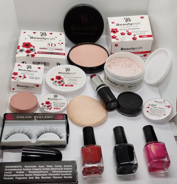 Elegant Beauty Deal: Face & Loose Powder, Liner, Lashes, Lipstick, Base + 3 Surprise Nail Polishes