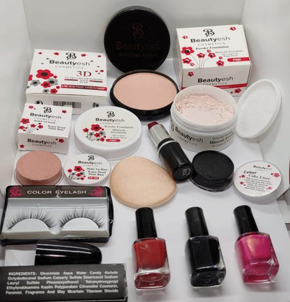 Elegant Beauty Deal: Face & Loose Powder, Liner, Lashes, Lipstick, Base + 3 Surprise Nail Polishes